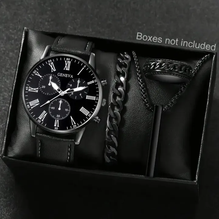 4pcs%20Men'S%20Watches%20Women'S%20Watches%204pcs%20Casual%20And%20Fashionable,%20Rome%20Numerals,%20Round%20dial,%20Quartz%20Watch%20And%20Pendant%20Necklace,%20Cuban%20Bracelet,%20Ring%20Set%20Men%20Party%20Holiday%20Birthday%20Wear%20Or%20As%20Brother%20Suitable%20for%20Festivals%20The%20Best%20Gift%20for%20A%20Man%20No%20Box%20-%20Image%205