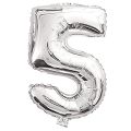 Silver Extra Large Digit 5 (Five)  - 32 Inches Giant Foil Number. 