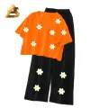 Palazzo Pants and Crop Top Set for Women  Summer High Quality Fabric Casual Short Sleeve Style Multiple Colors Available. 