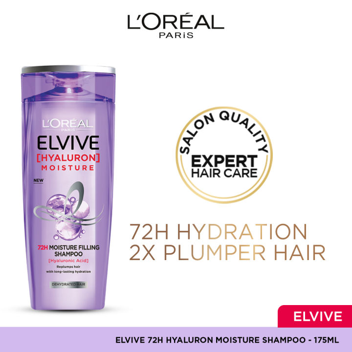 L'Oreal Paris Elvive Hyaluron Moisture Shampoo, 175ml - Moisture For Up To 72H, Achieving Shinier, Bouncier, Free-Flowing Hair