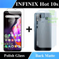 Infinix Hot 10s Polish Glass Screen Protector + Back Matte Protector Fiber Carbon Soft Skin Sheet For Infinix Hot 10s. 