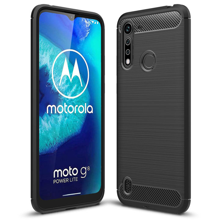 For Motorola Moto G8 Power Lite Case Carbon Fiber TPU Shockproof Soft Silicone Phone Cover