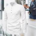 Men's Long Sleeve Shirt Beach Solid Color Soft Comfortable Band Collar Shirt XL White. 