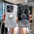 Phone Case Realme Note 50 Shiny Glitter Ring Soft Back Cover Transparent Full of Stars Sky Holder Stand for Realme Note 50 Case with Lanyard. 