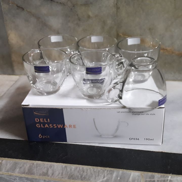 6 Pcs Transparent Glass Tea Cups Mugs 190ml
