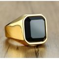 Punk Men's Stainless Steel Black Stone Gold Ring Big Wedding Bands Male Engagement Party Jewelry Hip Hop Rings. 