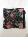 Printed Silk Rectangular Hijab Scarf - Black Floral Design. 