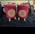 Wooden ottoman puffy chair pack of 2. 