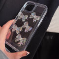 Korea Cute 3D Crystal Bow Transparent Phone Case For iPhone 13 12 11 Pro XS Max X XR 7 8 Plus Stylish Shockproof Soft Back Cover. 