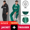 ORIGINAL PVC RUBBER COATED RAIN COAT SUIT ORIGINAL KOREAN ( 912 ) IMPORTED GREEN COLOUR WATERPROOF RAINSUIT BARSATI (MEN & WOMEN) / RAIN COAT / RAINCAOT FOR MEN. 