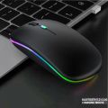 RGB Wireless Mouse With Stiched Mousepad - Slim & Silent 7 Colour LED Lights - Dual Mode 2.4G & Bluetooth Rechargable Portable Optical Office Mouse With USB Receiver - 3 Adjustable DPI Levels for Notebook, PC, Computer, MacBook. 