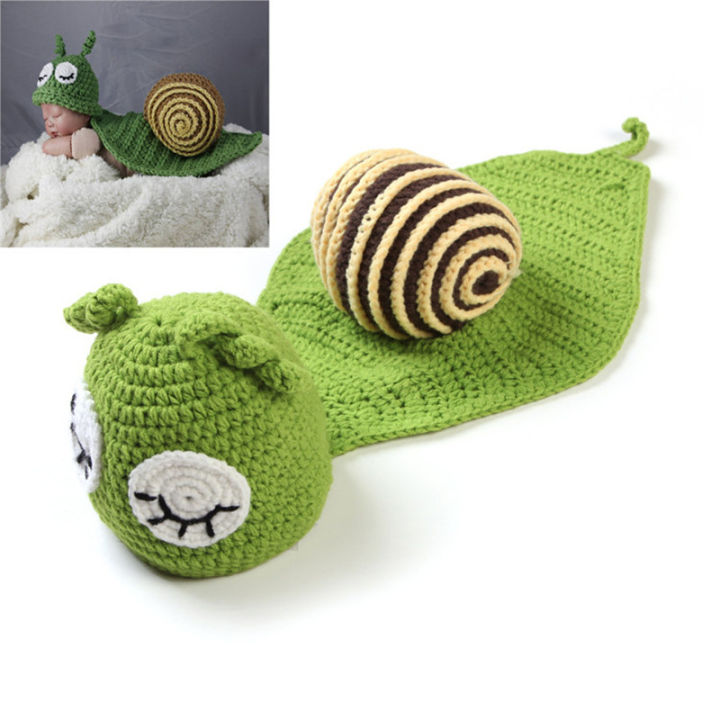 Knitted Snail Shape Newborn Photography Props Photo Baby Costume Outfit Handmade Baby Suit Conjoined Cap