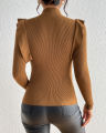 bellylady Women's Mock Neck Ribbed Knit Ruffle Long Sleeve Sweater. 