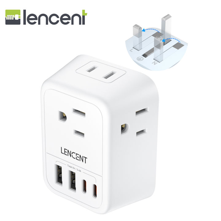 LENCEN US to UK Plug Adapter, Foldable Type G Travel Outlet Adapter with 4 USB Charger(2 USB C), Power Adaptor for USA to Ireland Scotland Dubai Hong Kong England British Kenya London