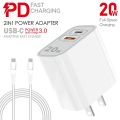 USB C Charger Block Fast Charging Multiport Wall Charger [PD 20W USB-C & QC 3.0 USB Port] for IP 15 Pro max, i Pad, Samsung, Google, Galaxy & More. 