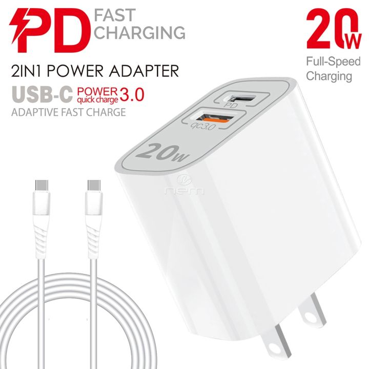 USB C Charger Block Fast Charging Multiport Wall Charger [PD 20W USB-C & QC 3.0 USB Port] for IP 15 Pro max, i Pad, Samsung, Google, Galaxy & More