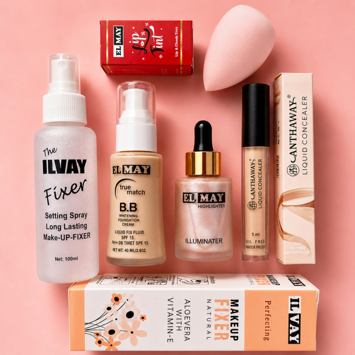 ELMAY - Deal Of Foundation + Concealer + Fixer + Lip Tint + Highlighter + Beauty Blender