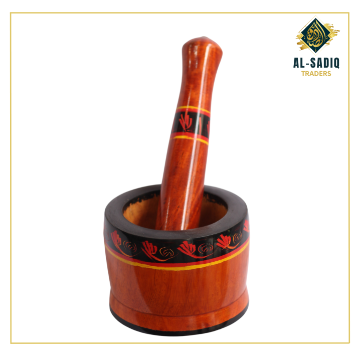 AL-SADIQ TRADERS | Chatu Watta Hand Painted, SMALL SIZE , Wooden Mortar and Pestle, Dori Danda chattu wata wooden, standard size chatu wata, totaly wooden handmade chatu watta. natural wood chatu wata customized