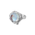 Tin foil texture moonstone fashion cold wind niche design ins high-end light luxury does not fade open ring women. 