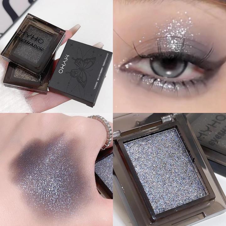 Smoky Glitter Eyeshadow Punk Black Shimmer Pink Mashed Potatoes Texture Cool Monochrome Eye Shadow Palette Pearly Matte Makeup