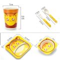 Kids Serving Set Bowl+Spoon+Fork Feeding Food Tableware Cartoon Aniaml Kid Feeding Bowl Dinner Plate SET OF 5 ( Spoon And Fork It's Not Printed It's Plain White ). 