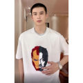 Douyin Spider-Man face change color sequined boy short sleeve T-shirt cotton cartoon flip parent-child top. 