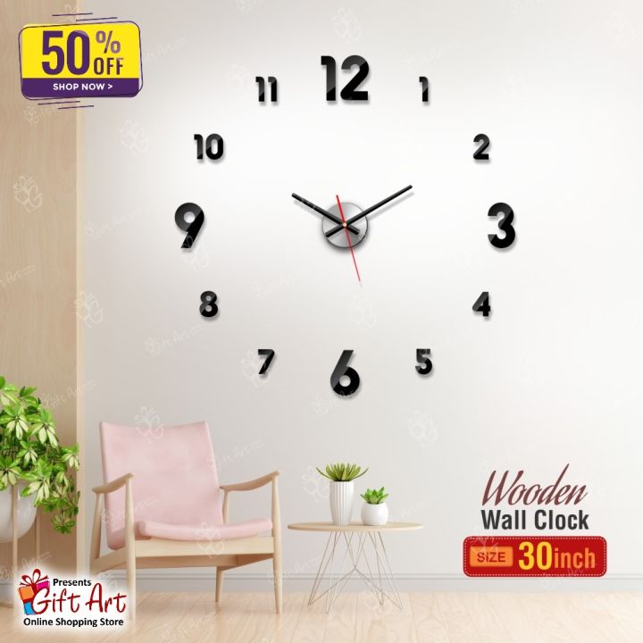 Gifts Art -  New Wooden Letters Wall Clock, Creative Wall clock for Home and Offices, 3D Design Self Adhesive