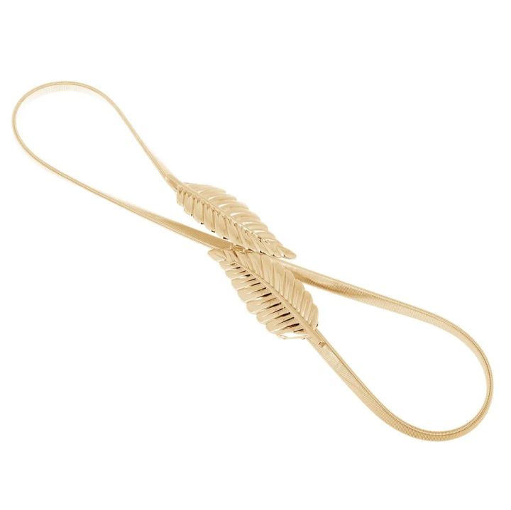 Women%E2%80%99s%20Leaf%20Shape%20Elastic%20Waist%20Belt%20-%20Gold%20and%20Silver,%20Stretchable%20-%20Image%203
