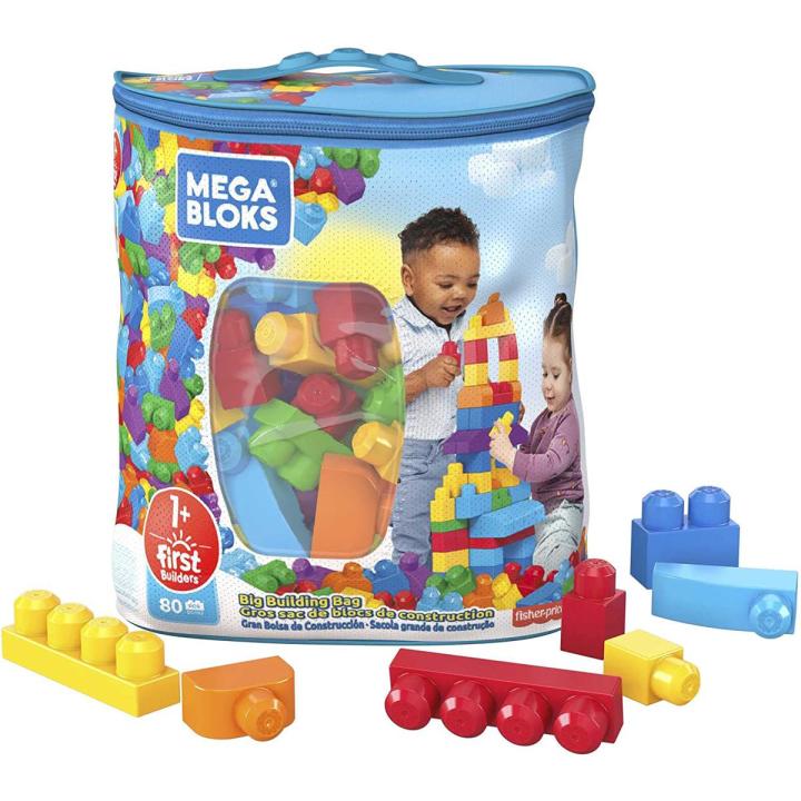 Mega Blocks Big Building Bag Building Set With 80+ colorful Building Blocks, and 1 Storage Bag, Best Toy Gift For Ages 1 and up