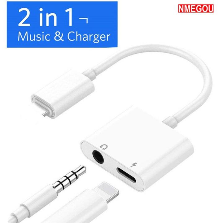 iPhone Dual Port Splitter 3.5mm + Lightning Port Adapter / 2 in 1 iPhone Splitter Connector Headphone, Handsfree Jack + Lightning Charging Port
