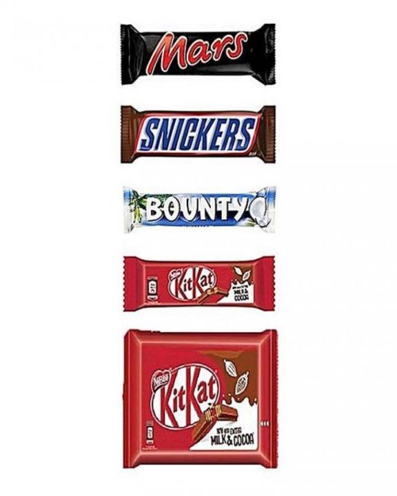 Pack Of 5 Chocolates - 50 Gm - Mars 51 Gm - Bounty 57 Gm - Kitkat 4 Finger 41.5 Gm - Kitkat 2 Finger 20.5 Gm