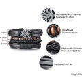4-Piece Men’s Leather Wrap Bracelet Set – Vintage Tree of Life & Wood Beads. 