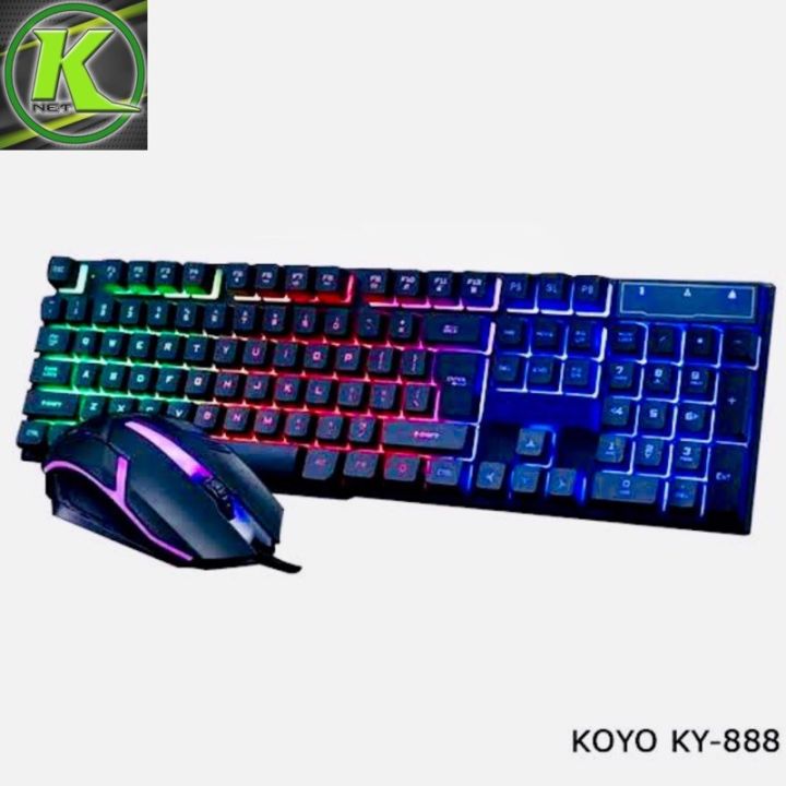Koyo keyboard KY-888 Rainbow RGB Backlitght Gaming Keyboard and Mouse Combo 104 Keys