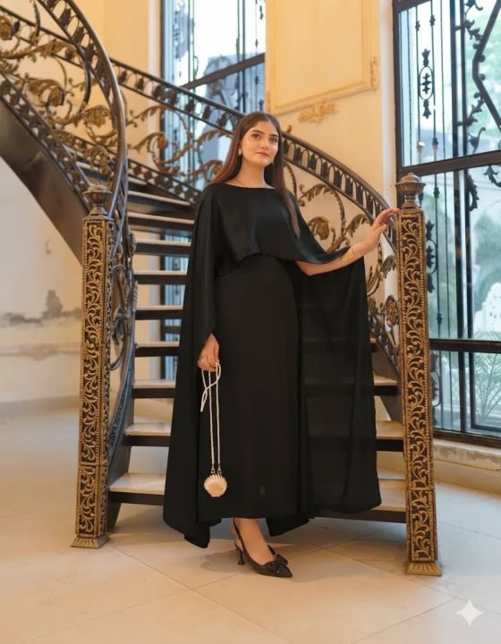 02%20Pcs%20Shrug%20Lace%20Style%202-Pcs%20Silk%20Stiched%20Suit%20Stitched%20Long%20Silk%20Dress%20For%20Women%20Elegant%20Party%20Wear%20Cape%20Maxi%202-Piece%20Cape%20Dress%20In%20Town%20A%20long%20cape%20silk%20maxi%20-%20Image%202