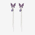 Enacolor Long Dangle Earings Exquisite Purple Crystal Pearl Butterfly Drop Earring. 