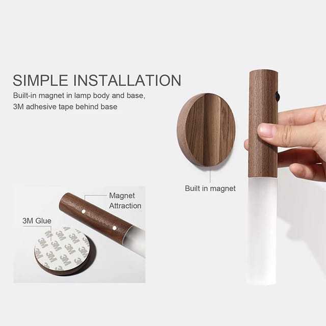 LED USB Wireless Wood Stick Night Light Warm Motion Sensor Wall Lamp ...