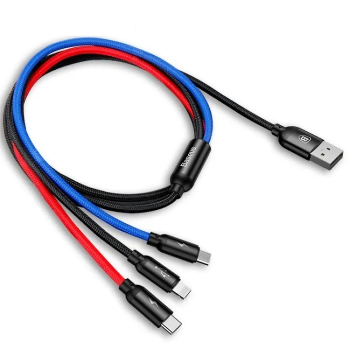 BASEUS%203-In-1%20Charging%20Cable%20-%20Rapid%20Series%20USB%20To%20Micro/Lightning/Type-C%20Nylon%20Braided%20Cable%20-%203.5A%20-%201.2m%20-%20Image%204