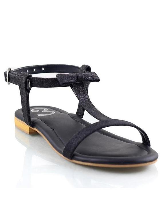 Black Faux Leather Sandals For Women