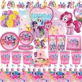 Cartoon Little Pony Birthday Party Decoration Plates Cup Pink Pony Latex Balloon Tablecloth Baby Shower Kid Girls Party Supplies. 