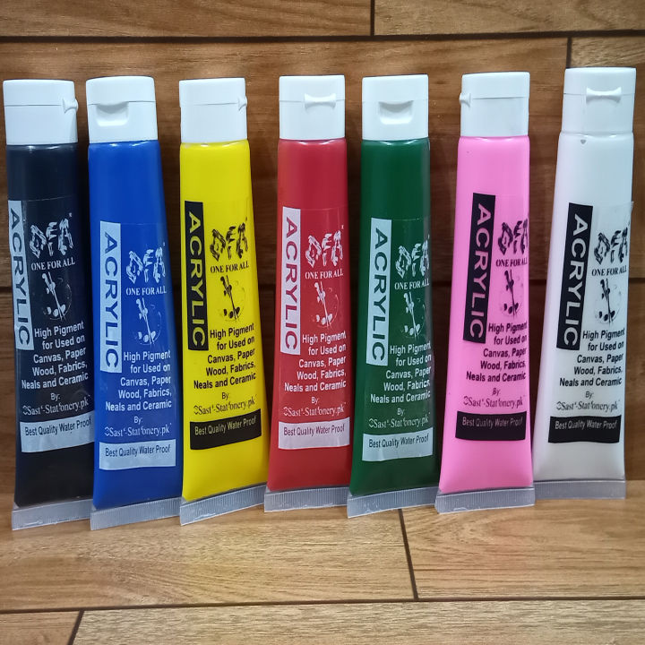 Acrylic Color Paints 75 ml Tube 7 Color Set White, Black, Red, Yellow, Pink, Green & Blue Color Art # OFADM-AC Tube-WBRYPGB-5PC-006