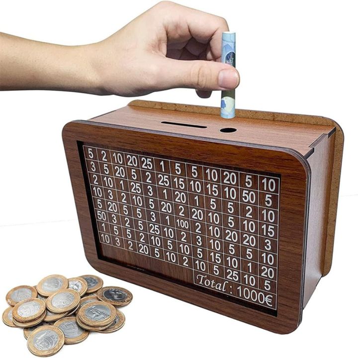 Home Use Wooden Money Box Reusable with Saving Money Goals Counter Piggy Bank Handmade Money Saving Box Helps The Habit of Saving