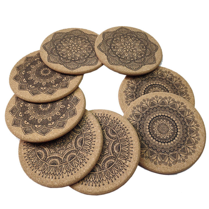 Beautifully crafted coasters Coasters set Vibrant colored coasters Eco-friendly wooden coasters Decorative drink coasters Nordic design coasters Creative design coasters  cork coasters Wooden mandala