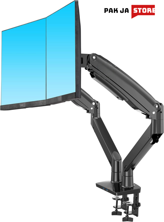 PakJAStore North Bayou Dual Monitor Desk Mount Stand Full Motion Swivel Computer Monitor Arm for Two Screens up to 32'' with Gas Spring F195A