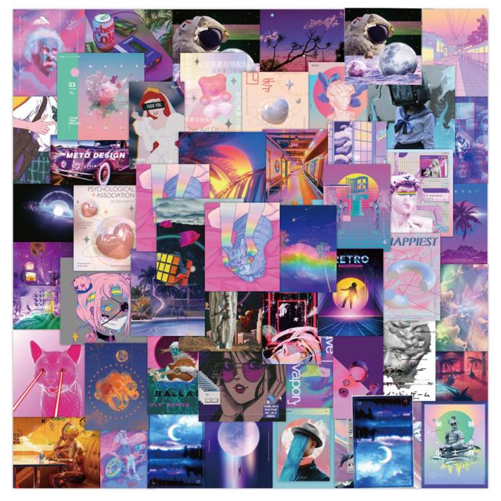 10/30/50pcs Cool Ins Vaporwave Graffiti Stickers Aesthetic Cartoon Decals DIY Laptop Phone Luggage Diary Sticker for Girl Kids