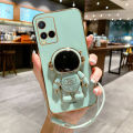 COROGI for Vivo Y21 Back Cover Cartoon Astronaut Folding Stand Stylish 6D Plating Square Bumper Case with Lanyard Soft Silicone Phone Cases Covers Pouch for Girls Boys. 