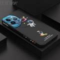 Hontinga for iPhone 13 Pro Max Case Cartoon Astronaut Side Design Back Cover Soft Square Edge Liquid Silicone Phone Cases. 