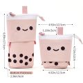 Standing Milk Tea Pencil Case Cute Telescopic Pen Holder Stationery Pouch Pen Box for School Students Office Supplies Pencil Bag. 