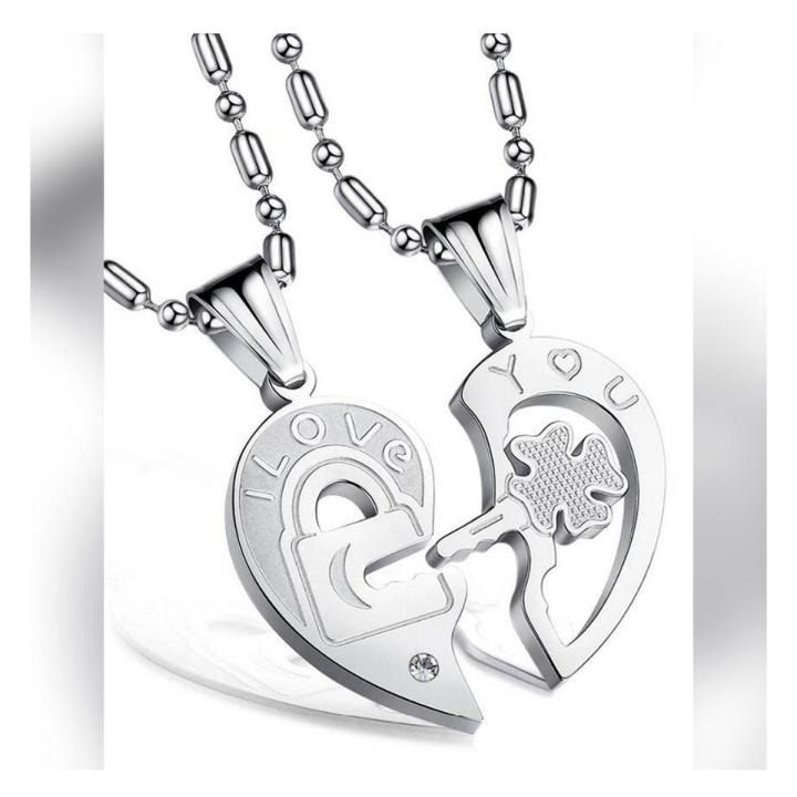 I Love You Stainless Steel Silver Pendant For Women - 2 Pcs