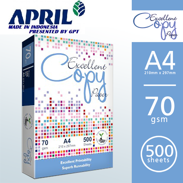 A4 70 Gsm SIZE REAM - EXCELLENT BRAND - APRIL PAPER - IMPORTED - a4 70gsm paper rim - made in Indonesia