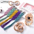 Lillilopo 1 Pcs Baby Rattle Toy BPA Free Silicone 19mm Round Beads Wooden Teether Ring. 